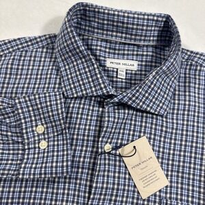 PETER MILLAR Shirt Mens XXL Plaid Blue Welland‎ Flannelite Sport Button Up L/S